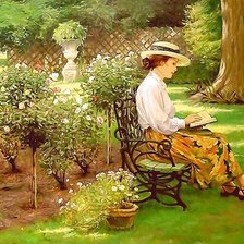 Схема вышивки «Чтение в саду»