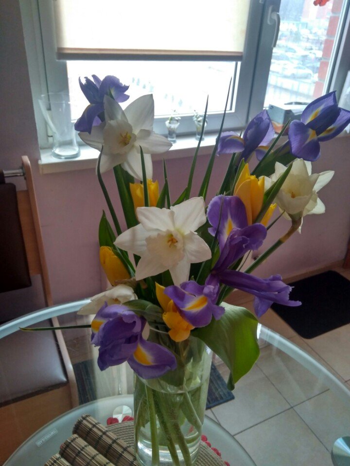 Букет у окна - букет, ирисы, цветы, весна - оригинал