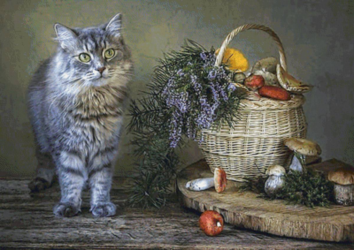 №2078764 - кот, натюрморт, грибы, корзина - предпросмотр