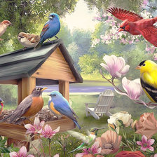 Схема вышивки «Птицы у кормушки»