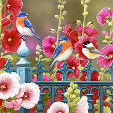Схема вышивки «Птички в мальвах»