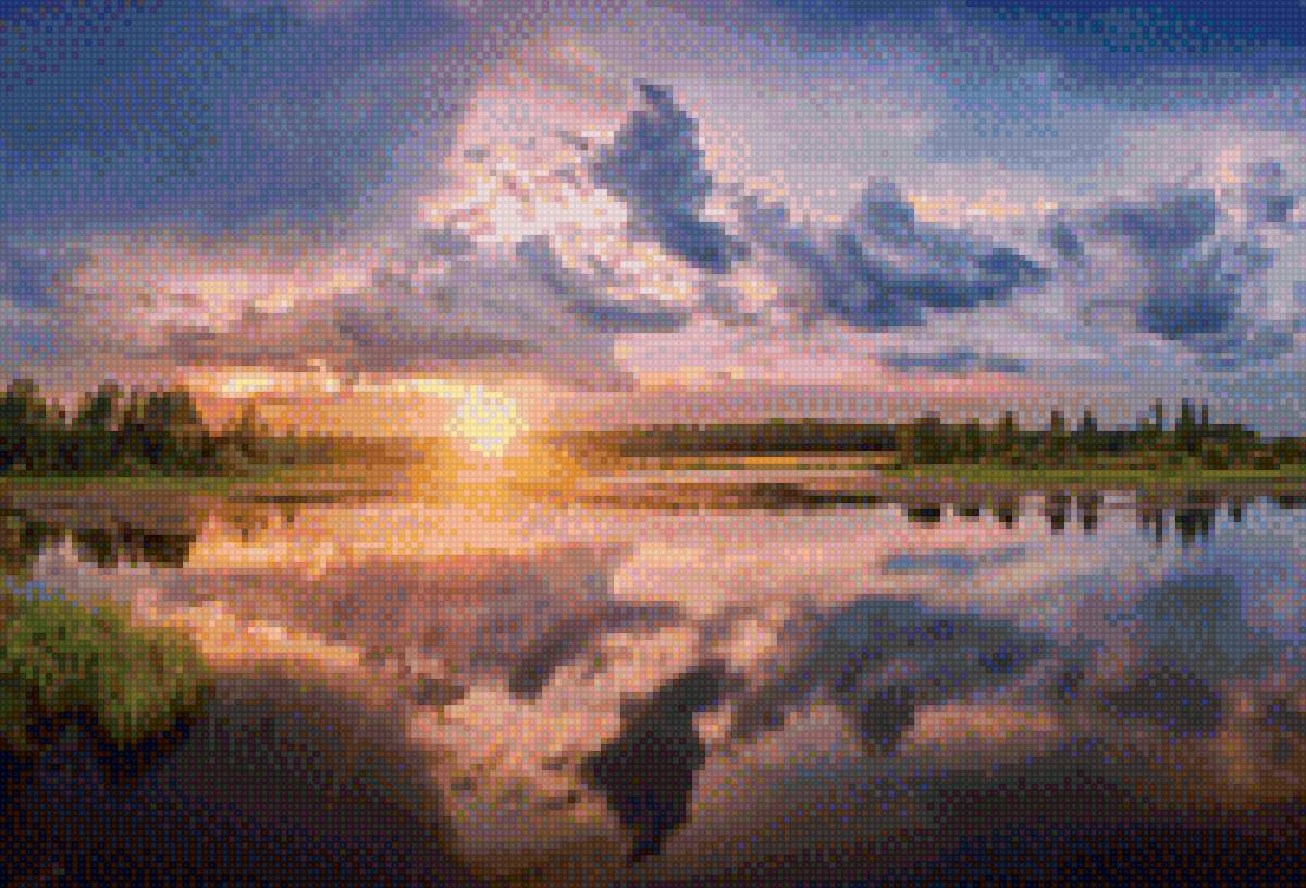 Отражение неба в реке - река, природа - предпросмотр