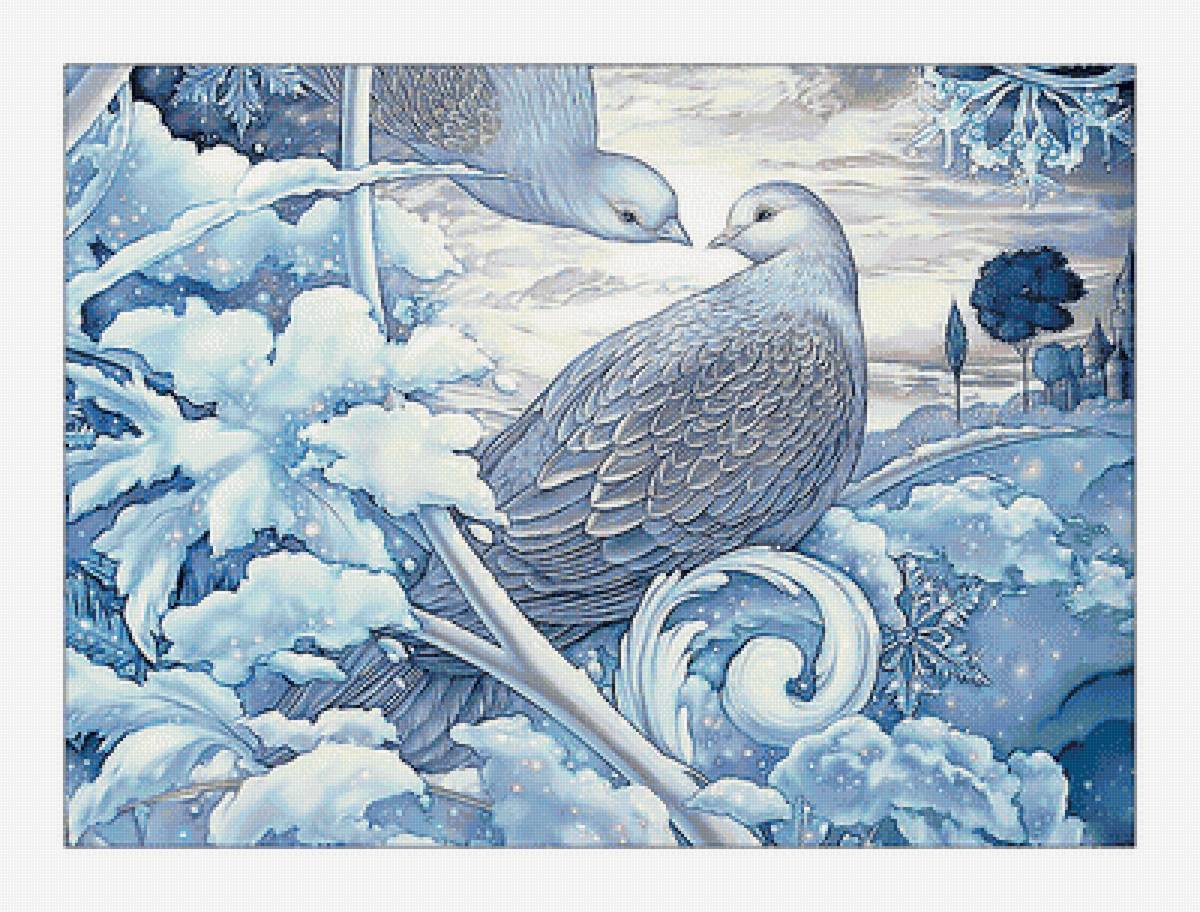 Голуби. 358/262 креста. - рисунок, голуби, снежинки, птицы - предпросмотр