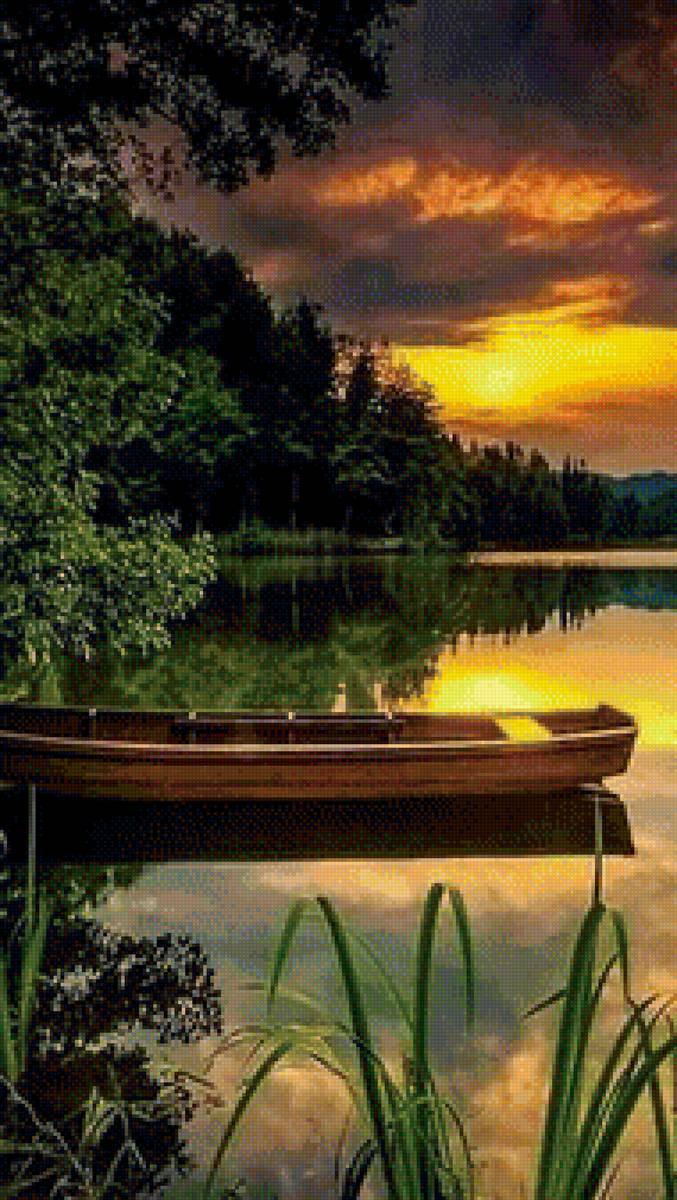 лето - лес, лето, озеро, лодка - предпросмотр