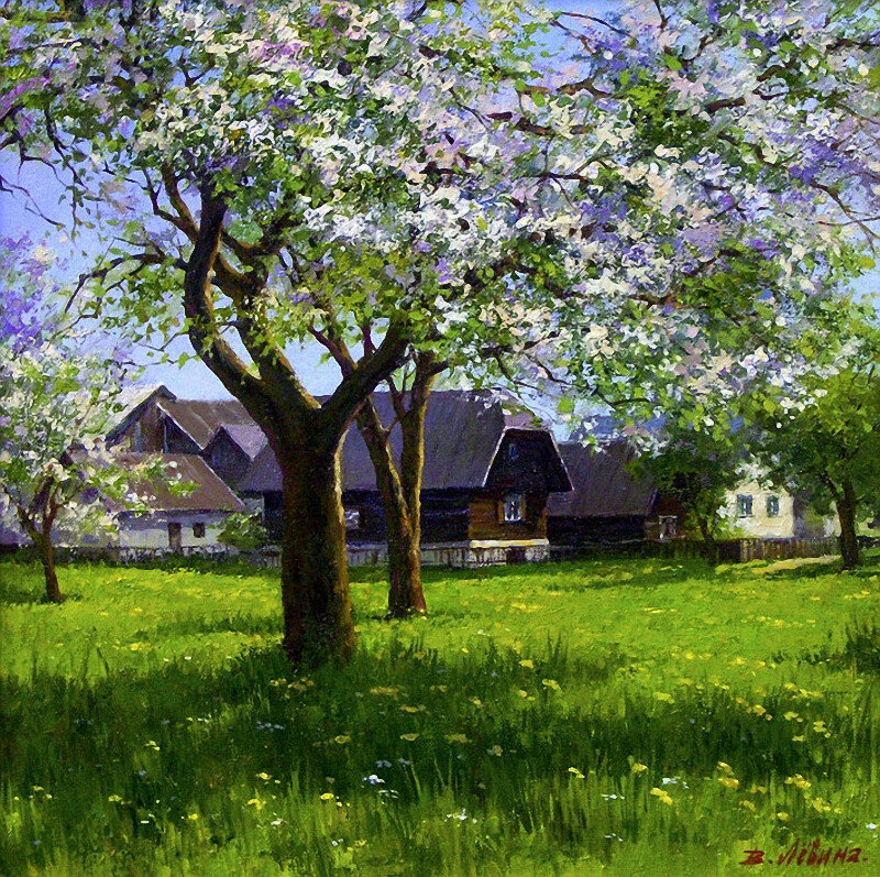Картина Виктории Левиной - спокойствие, деревня, природа, весна, умиротворение - оригинал
