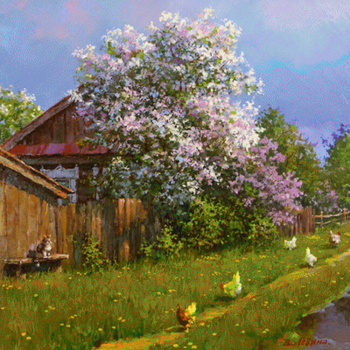 Картина Виктории Левиной - природа, спокойствие, весна, деревня, умиротворение - предпросмотр