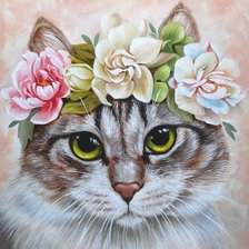 Схема вышивки «кошка в венке»