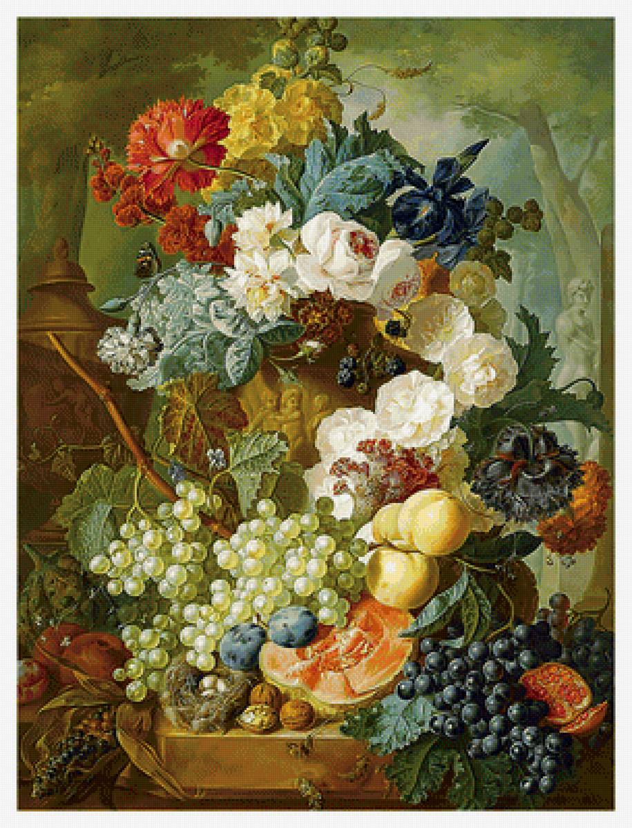 Натюрморт. - натюрморт, ягоды, букет, фрукты, живопись, цветы - предпросмотр