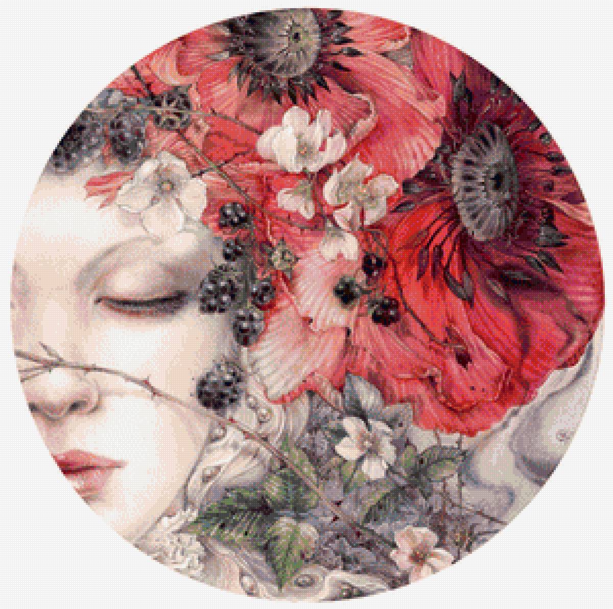 девушка в цветах - девушка, в круге, цветы - предпросмотр