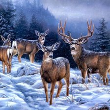 Схема вышивки «Олени в снегу»