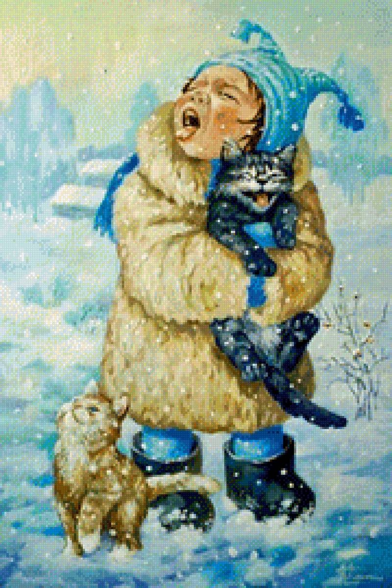 Снежок - девочка, кошки, снег - предпросмотр