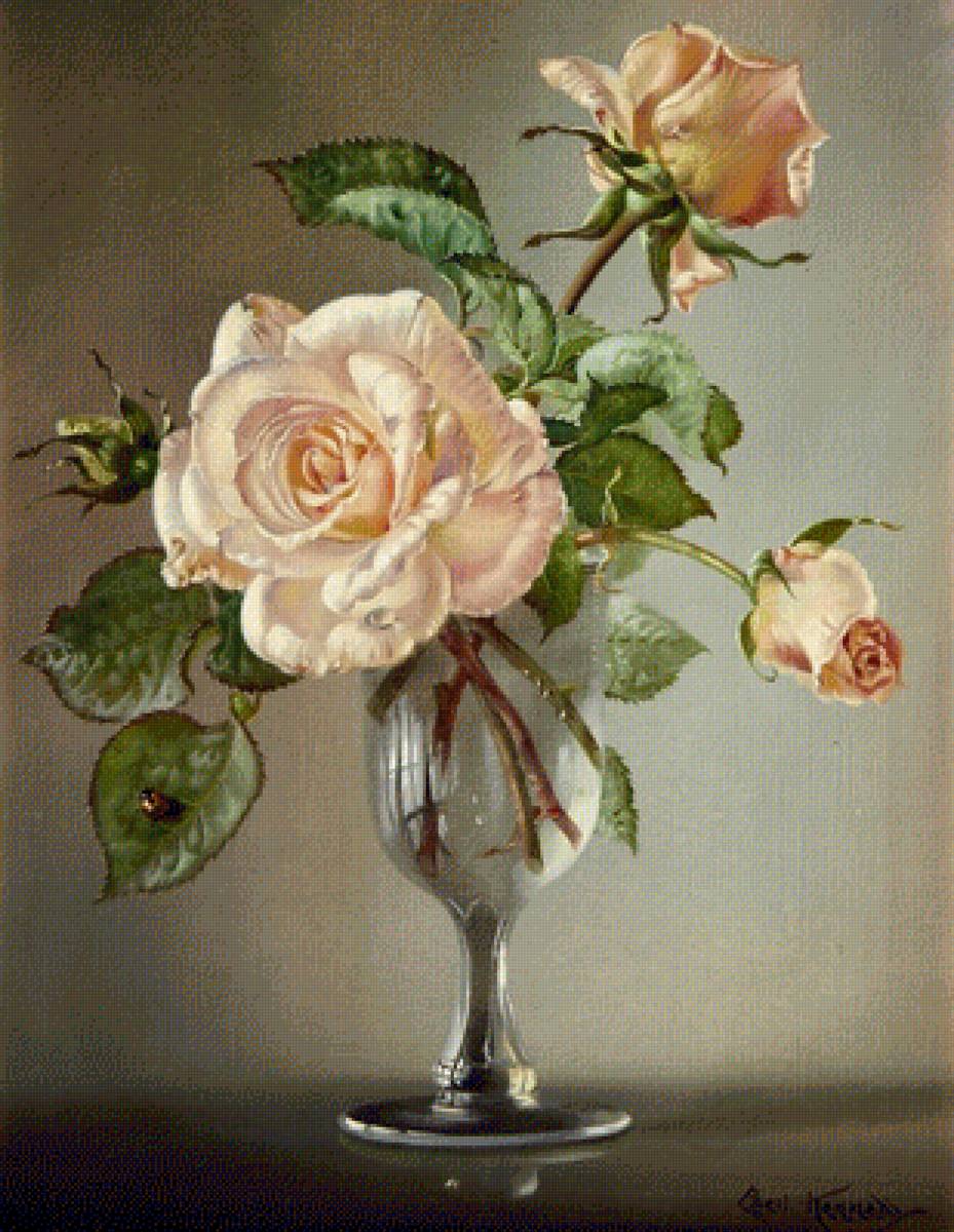 Розы в бокале. Сесил Кеннеди - натюрморт, букет, розы, цветы - предпросмотр