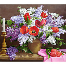 Схема вышивки «Сирень и тюльпаны.»