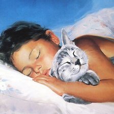 Схема вышивки «девочка и кот»