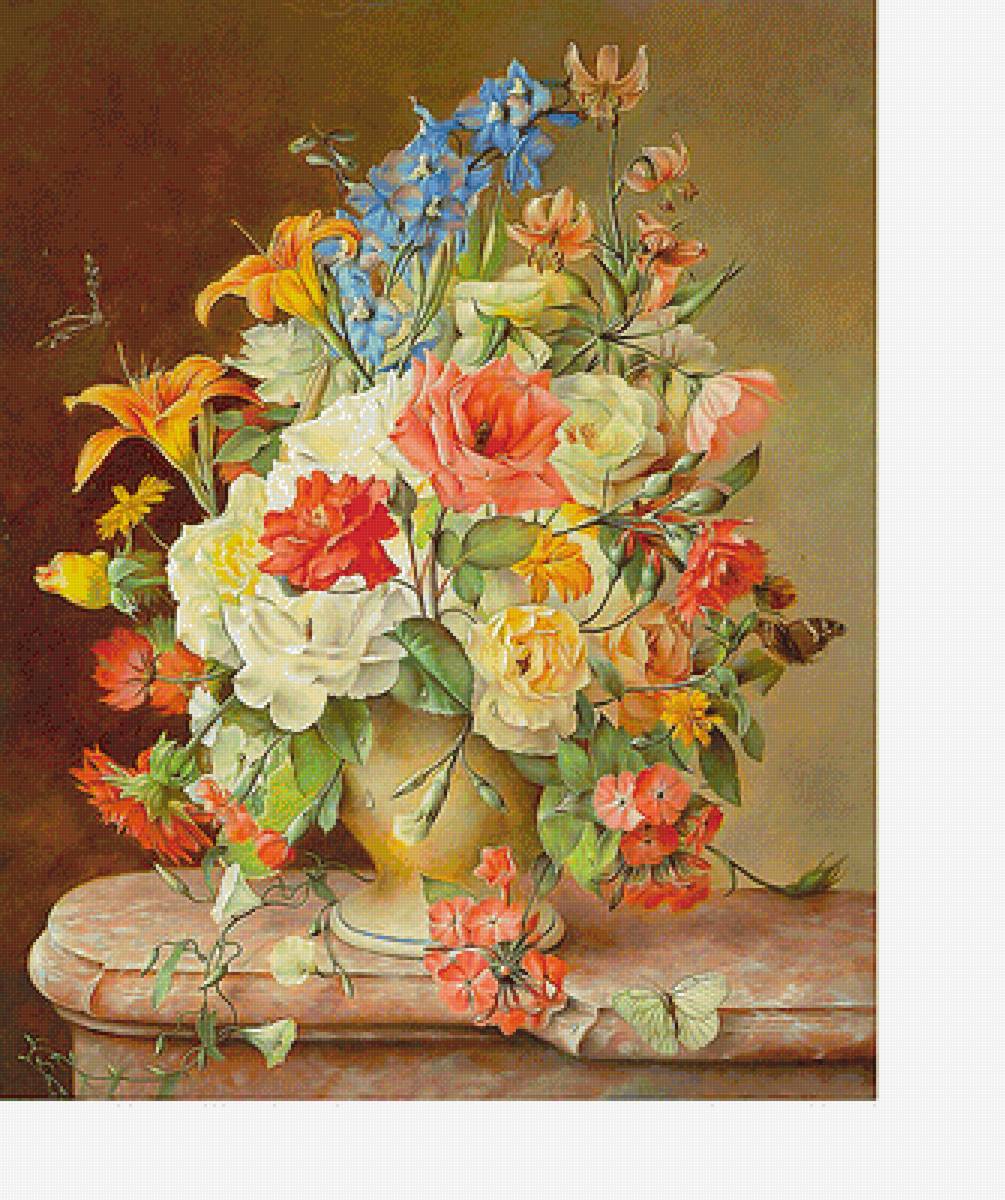 Цветы - лилии, цветы в вазе, букет, розы - предпросмотр