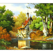 Схема вышивки «Летний пейзаж с мельницей.»