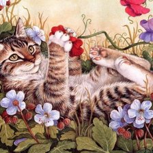 Схема вышивки «Котик - игрун»