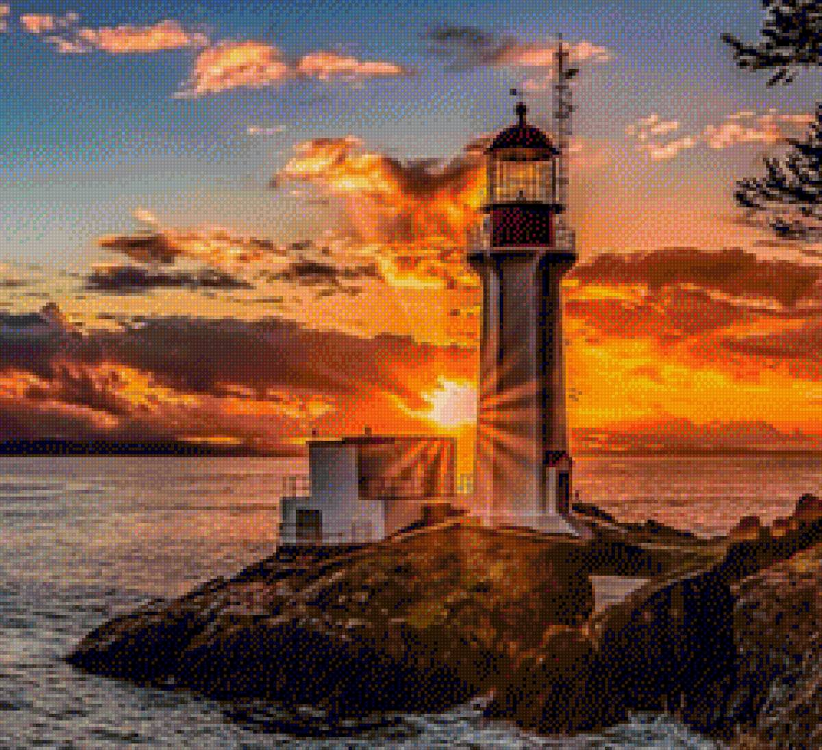 Маяк на закате - море, маяк, закат - предпросмотр