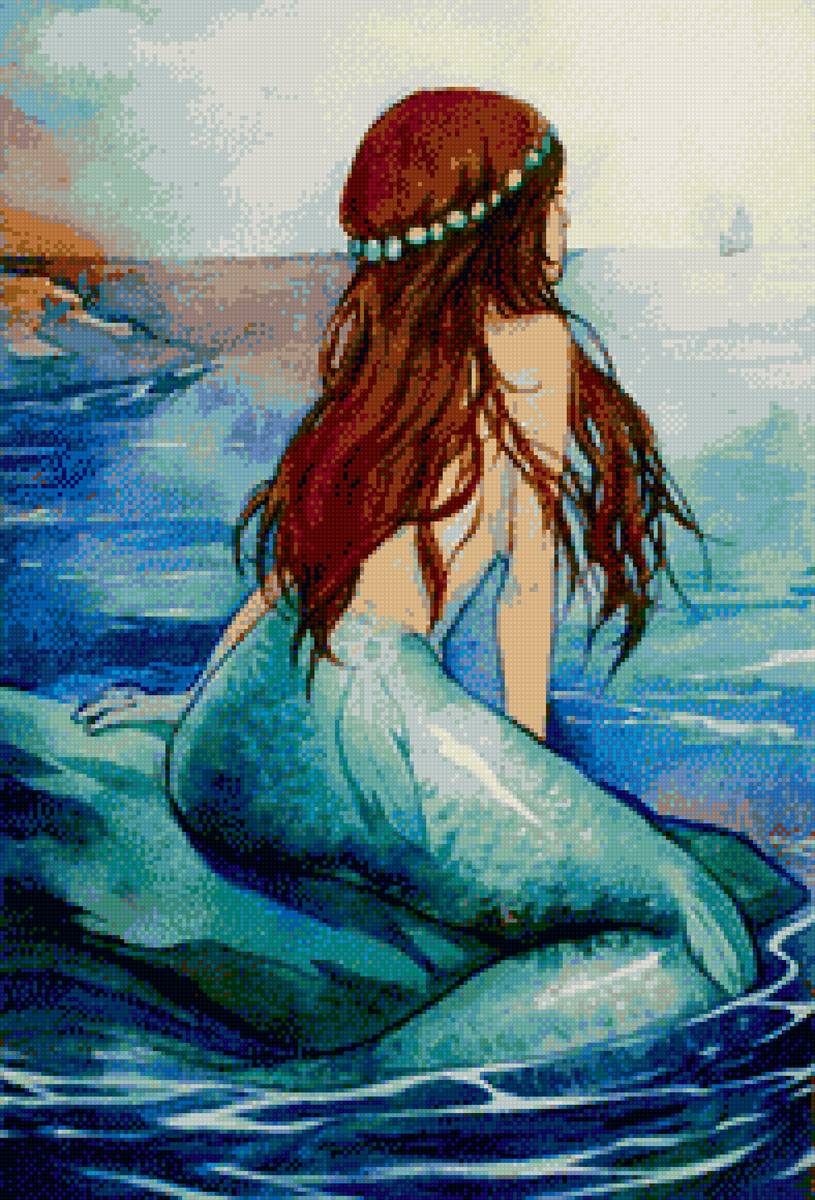 Русалка - русалка, море, акварель - предпросмотр