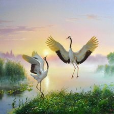 Схема вышивки «журавли»