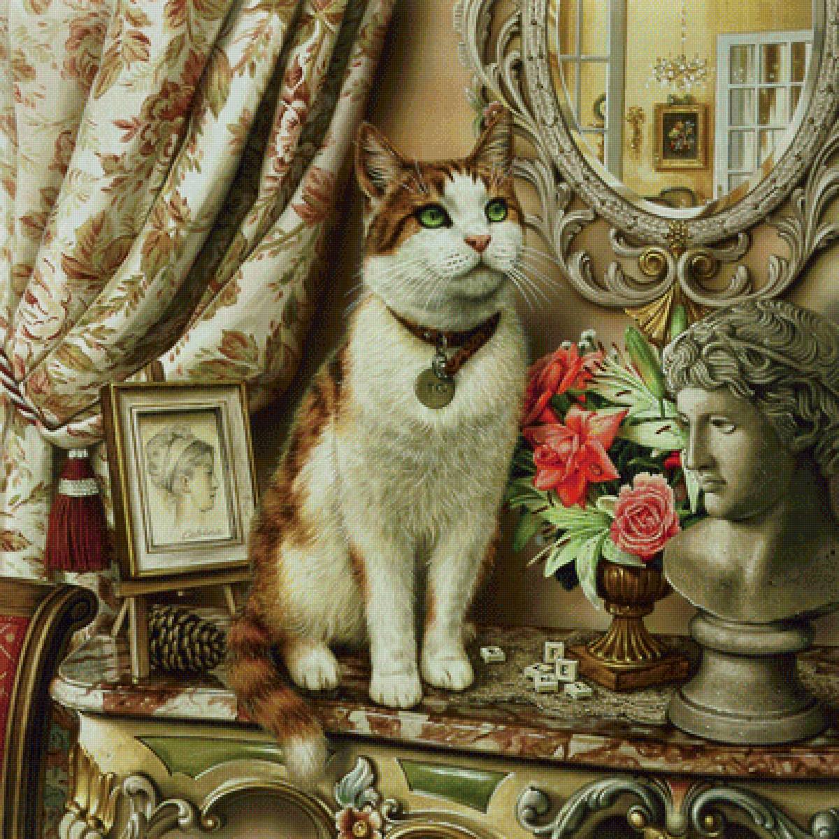 №2090340 - живопись, животные, коты, цветы - предпросмотр