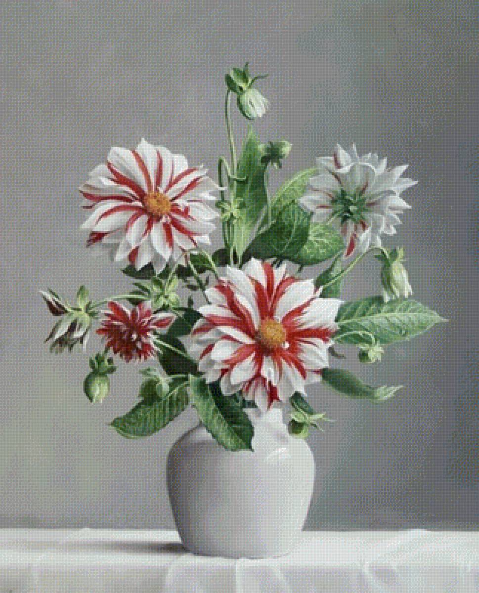 Георгины - живопись, георгины, цветы, букет - предпросмотр