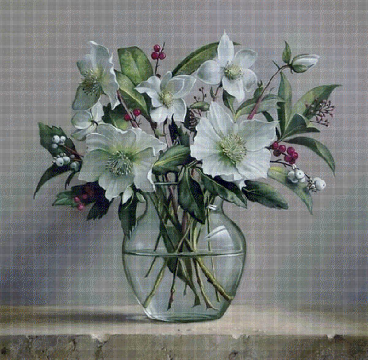 Белые цветы 2 - цветы, натюрморт, живопись, букет - предпросмотр