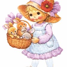 Схема вышивки «Девочка с кроликами»