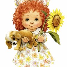 Схема вышивки «Девочка со щенком»