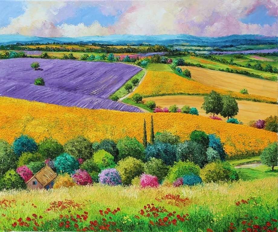 Пейзаж 1 - лаванда, пейзаж, поле, домик - оригинал