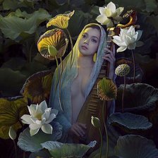 Схема вышивки «Восточная девушка в лотосах»