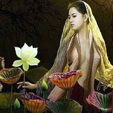 Схема вышивки «Восточная девушка в лотосах2»