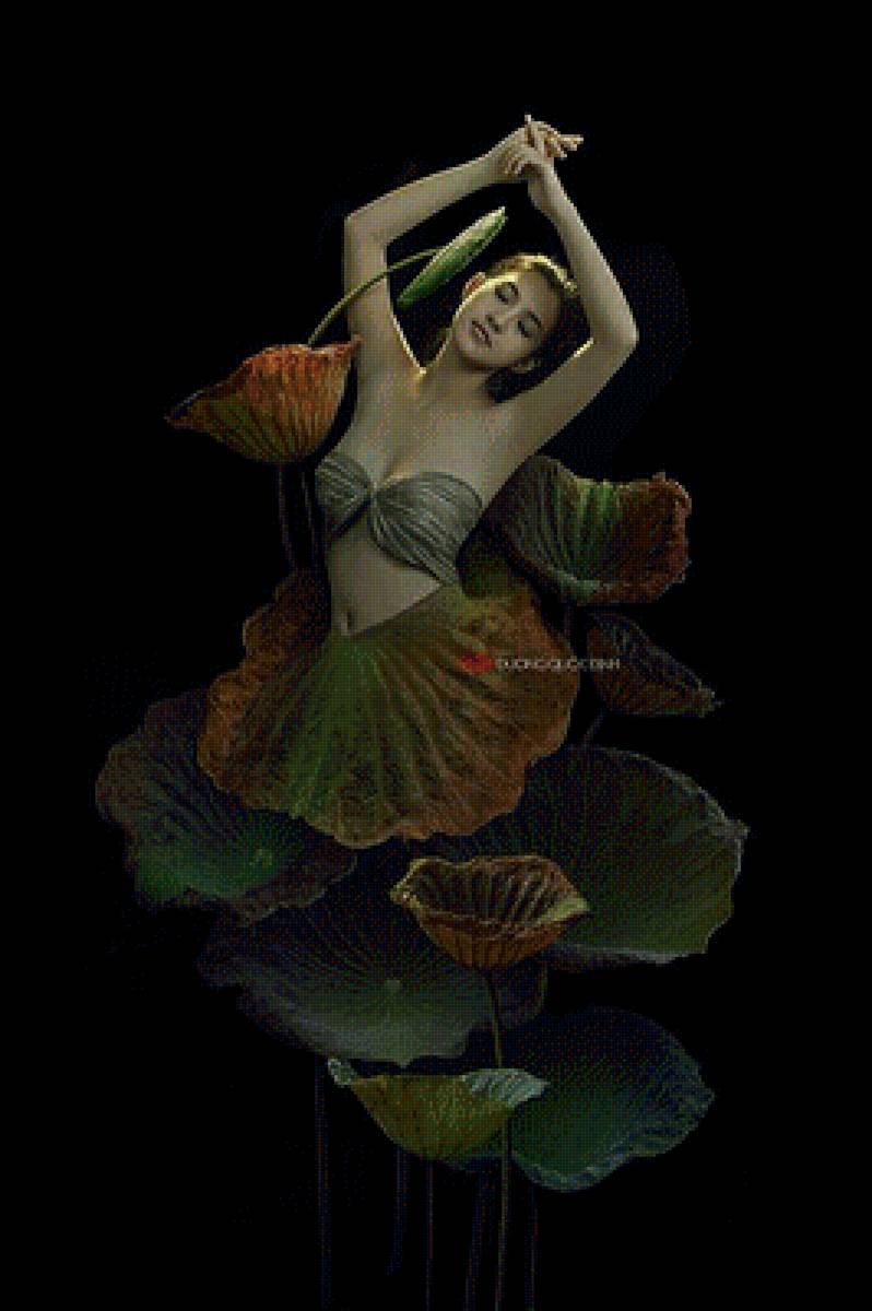 Девушка-Лотос1 - портрет, красивая восточная девушка, душа лотоса, цветок - предпросмотр