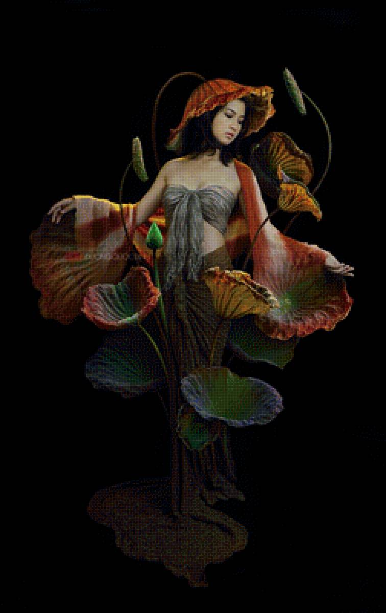 Девушка-Лотос2 - красивая восточная девушка, цветок, портрет, душа лотоса - предпросмотр