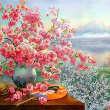 Схема вышивки «Японския сакура и вулкан»