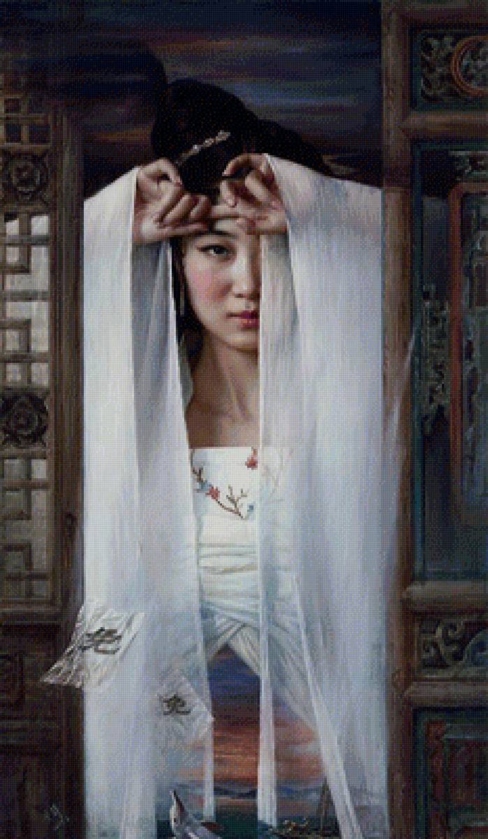 Восточная красавица за ставнями - красивая восточная девушка, портрет - предпросмотр