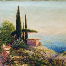 Схема вышивки «Крымский пейзаж с саклей. Кондратенко»