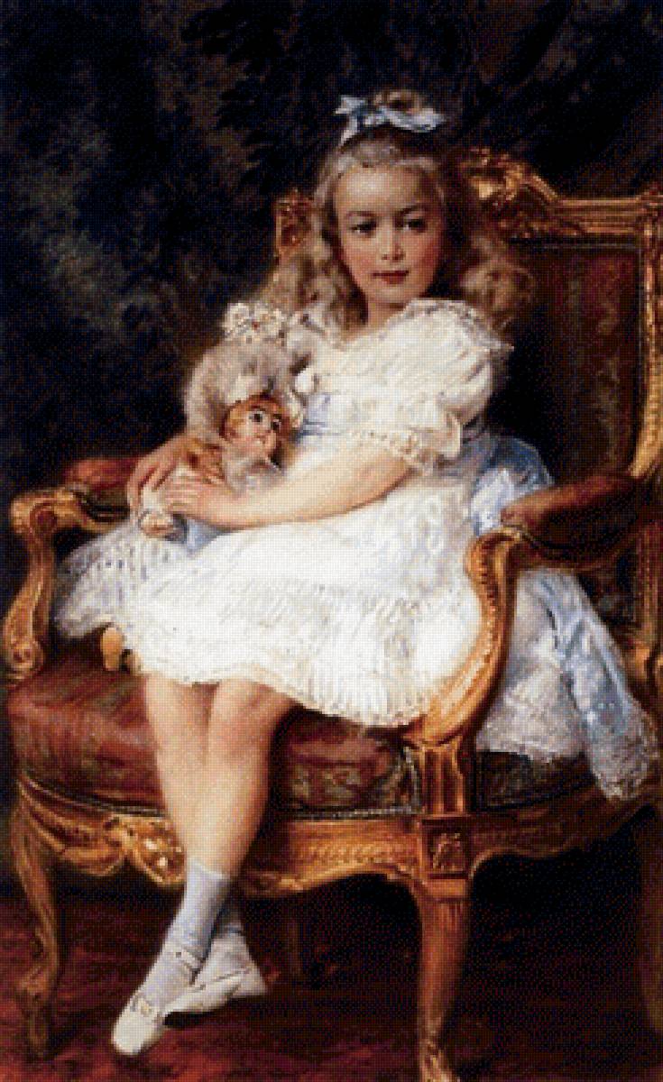 Девочка с куклой (Принцесса Мария). Маковский - живопись, девочка, кукла, портрет - предпросмотр