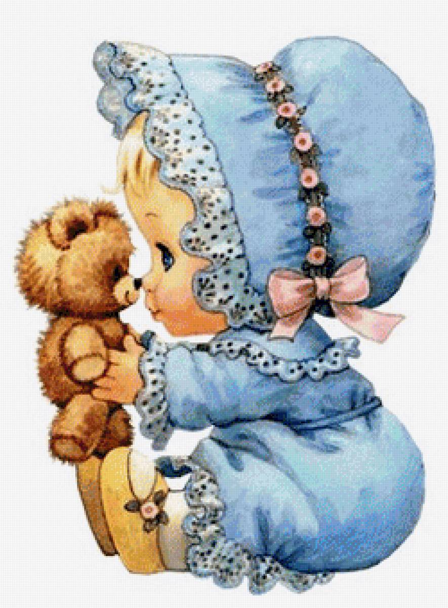 Малышка с мишкой - мишка, малыш, детское - предпросмотр