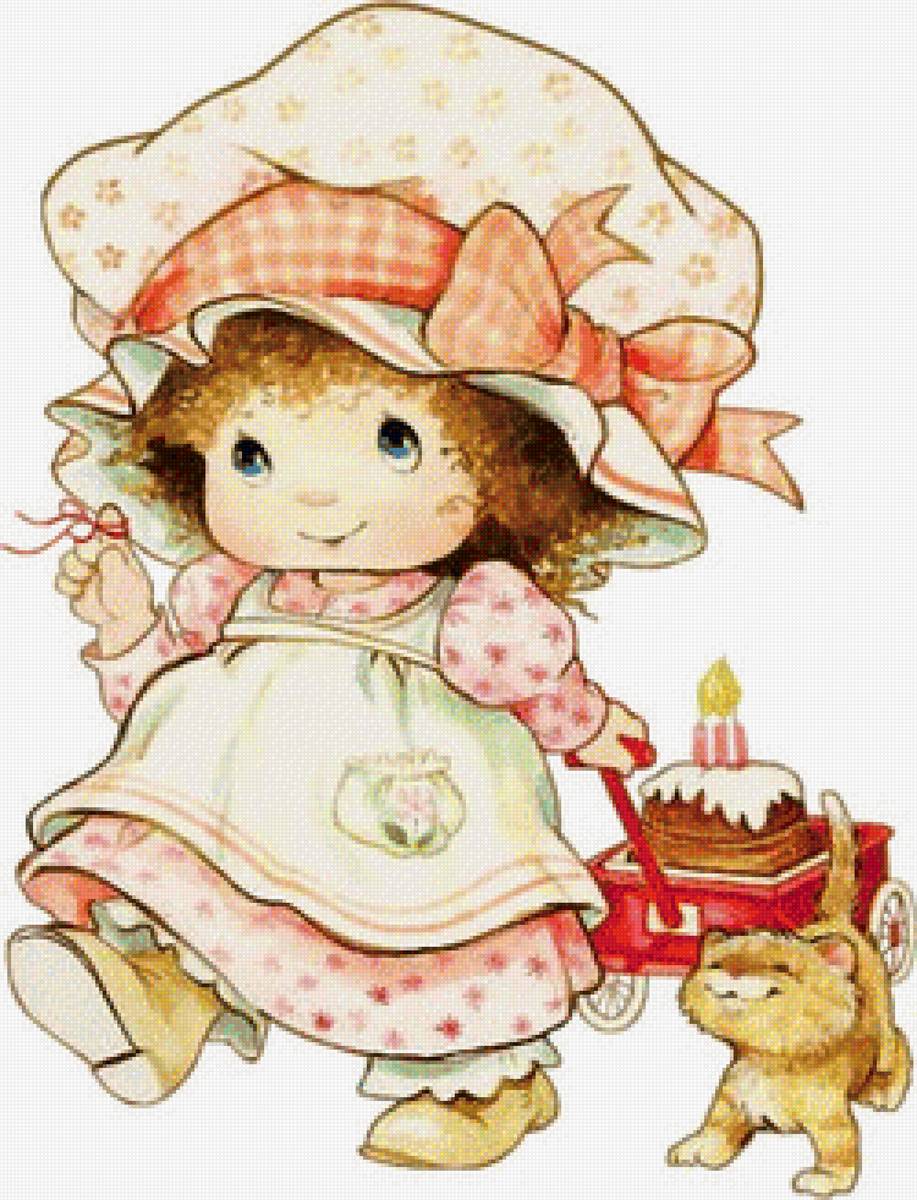 Малышка с тортом - малыш, торт, детям, котик, девочка - предпросмотр