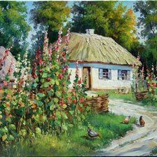 Схема вышивки «Мальвы у хаты 2»