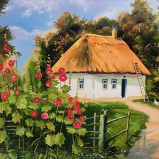 Схема вышивки «Мальвы у хаты 3»