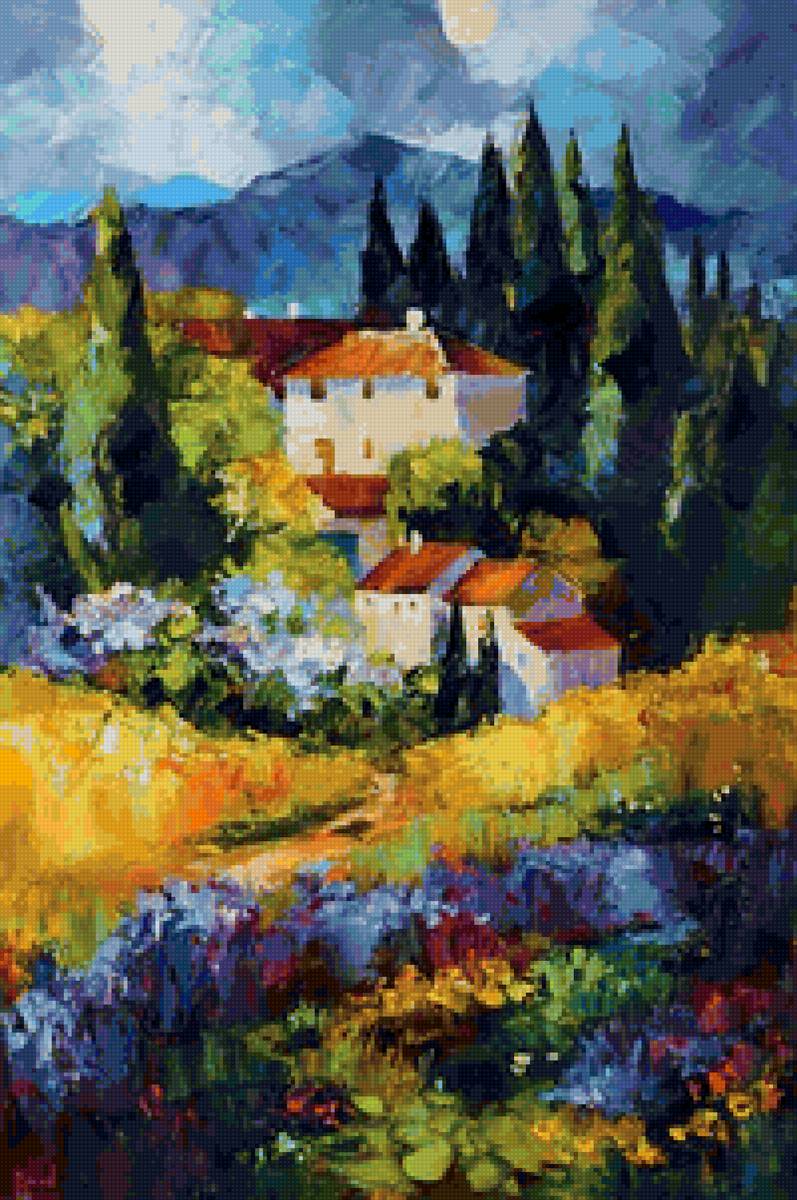 Италия - поле, цветы, деревня, италия, пейзаж - предпросмотр