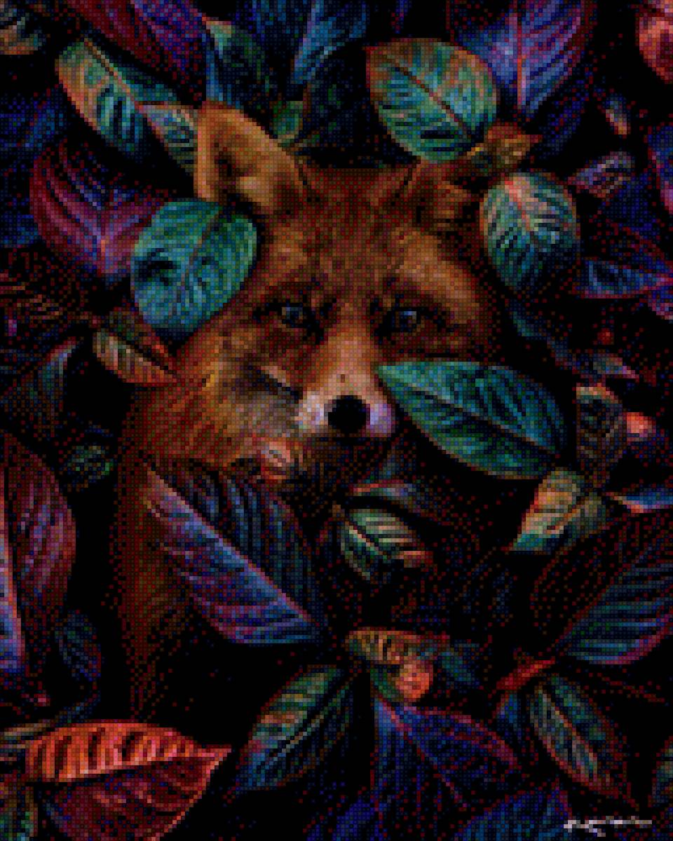 №2093752 - лиса животные растения цветы ночь - предпросмотр