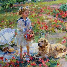 Схема вышивки «Девочка с собакой»