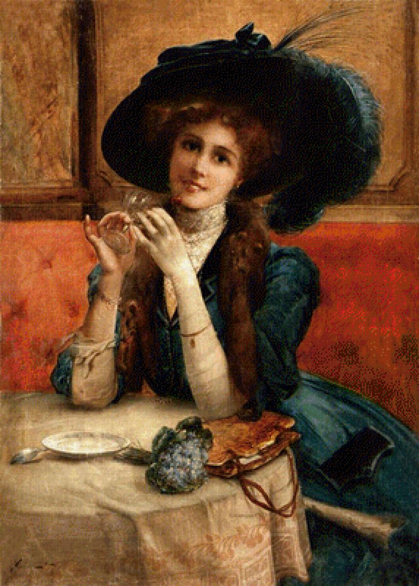 Дама в кафе - девушка, 19 век, живопись, портрет - предпросмотр