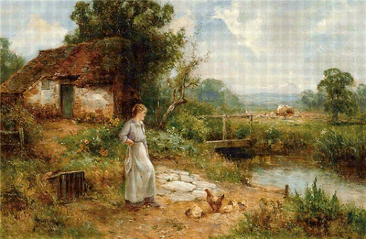 ЭРНЕСТ ЧАРЛЬЗ УОЛБОРН (1) - домик, пейзаж, девушка, река - предпросмотр