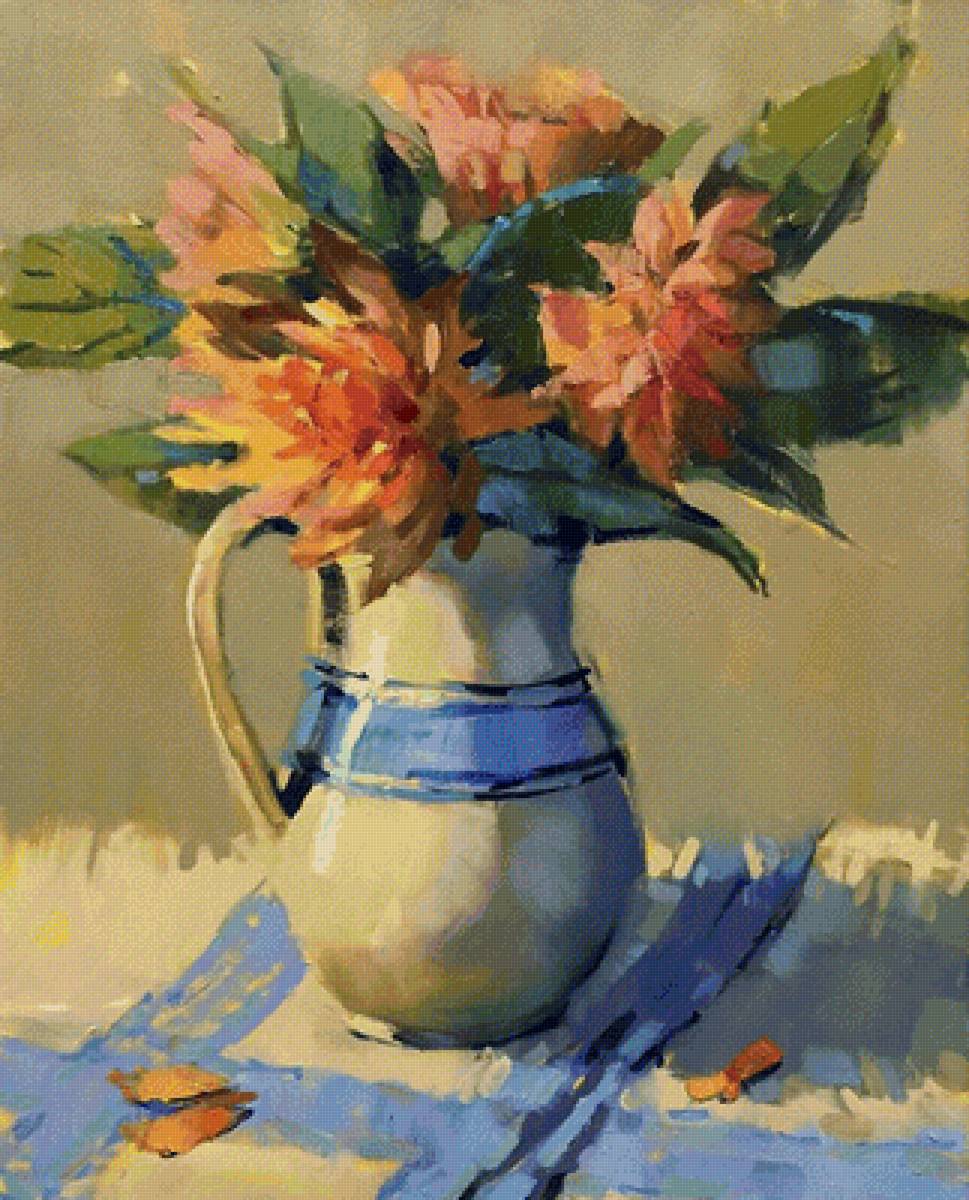 Цветы в кувшине - живопись, натюрморт, ваза, цветы - предпросмотр