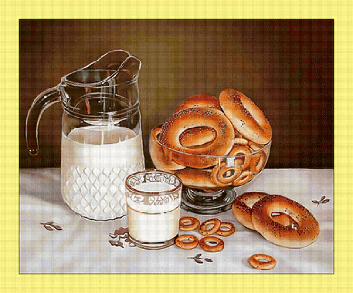 Натюрморт. - сушки, молоко, баранки, натюрморт, живопись - предпросмотр