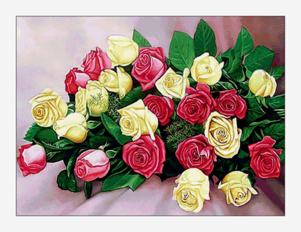 Букет роз. - цветы, живопись, букет, розы - предпросмотр